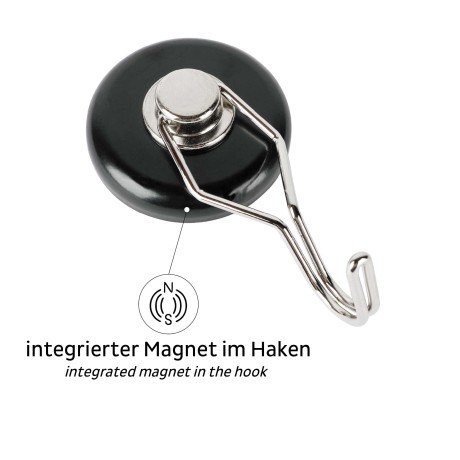 Magnetyczny haczyk Silwy czarny z białą podkładką 7,5 cm do 0,8 kg 1 szt. Silwy - 2
