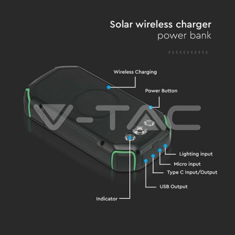 Power Bank V-TAC 30000mAh solarny szybki