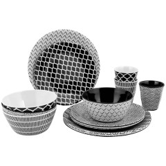 Zestaw obiadowy Mix&Match biało-czarny 16 el Bo-Camp 6181384
